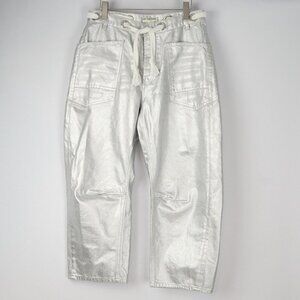 Free People Moxie Metallic Silver Low-Slung Barrel Jeans - Size 29